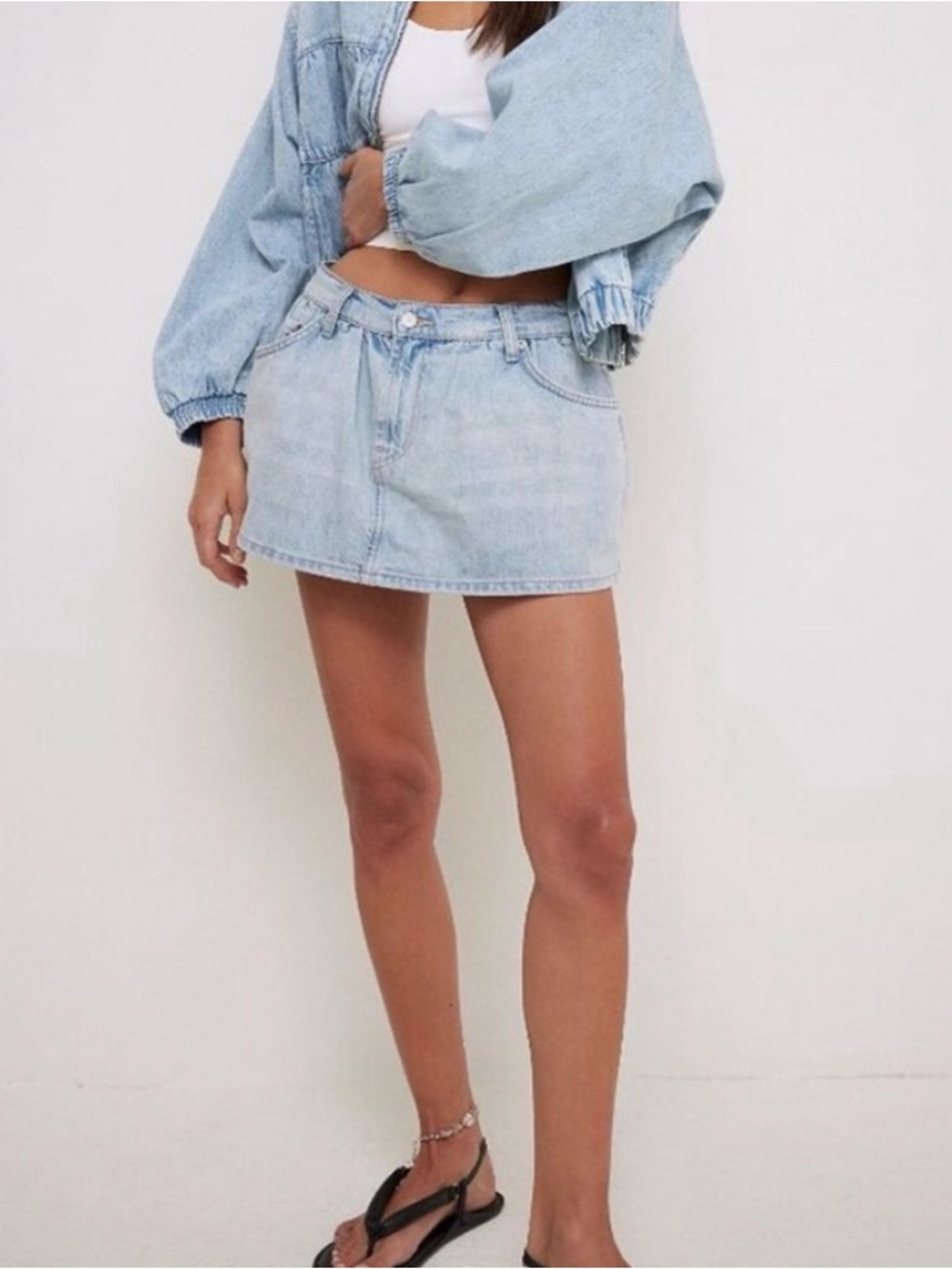 Free People Light Wash Denim Mini Skort